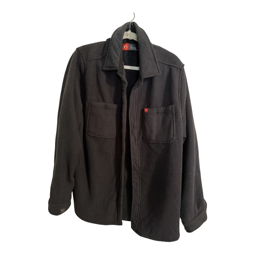 The American Outdoorsman Mens Black Sherpa Fleece Button Front Shirt Jacket, Lg